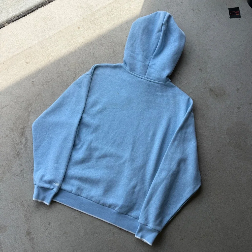 Y2K Mens Adidas Athletics Club 1972 Trefoil Embroidered Hoodie Light Blue XS
